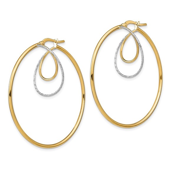 14k w/ White Rhodium Diamond-cut Twisted Circles Inside Hoop Earrings - Picture 4 of 4